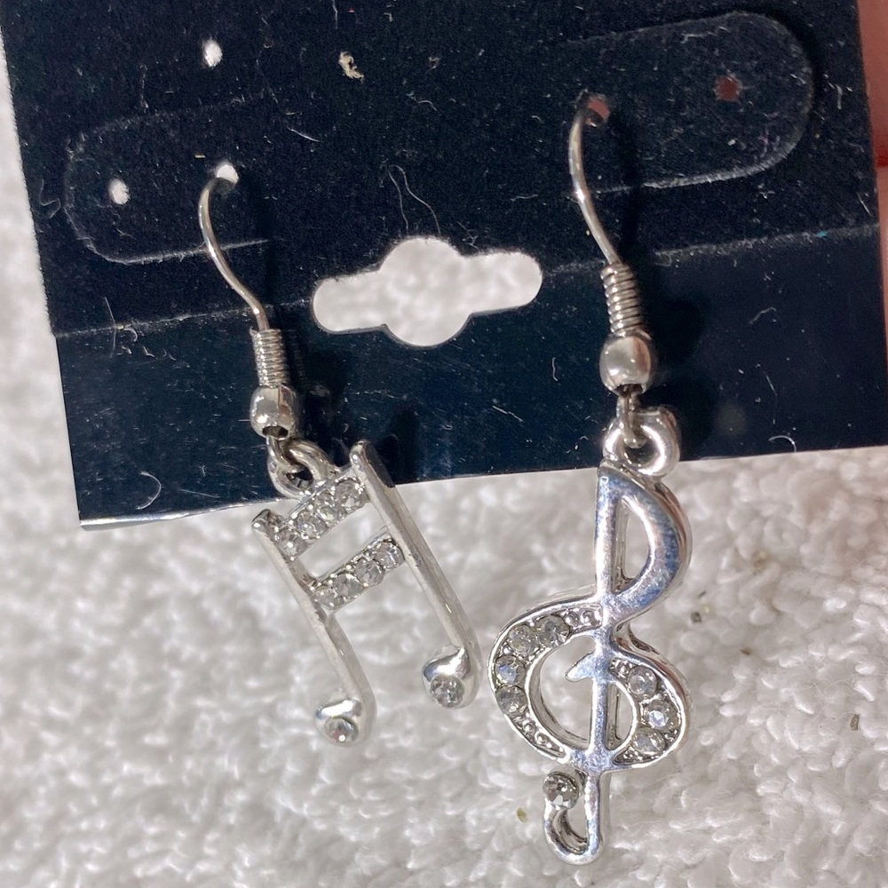 Silver Musical Note Earrings - Picture 6 of 8
